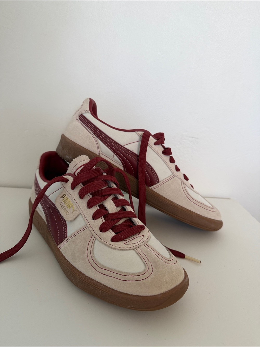 Puma Palermo Classic Low-Top Sneakers in Cream & Burgundy